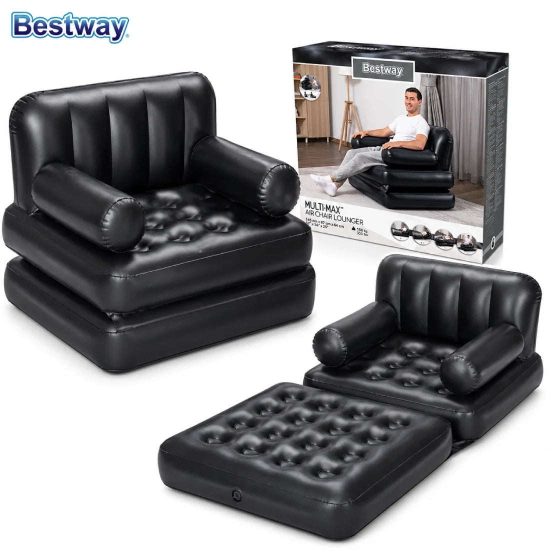 Bestway 4 In 1 Air Couch 1919764cm Convertible Chair Bed Recliner