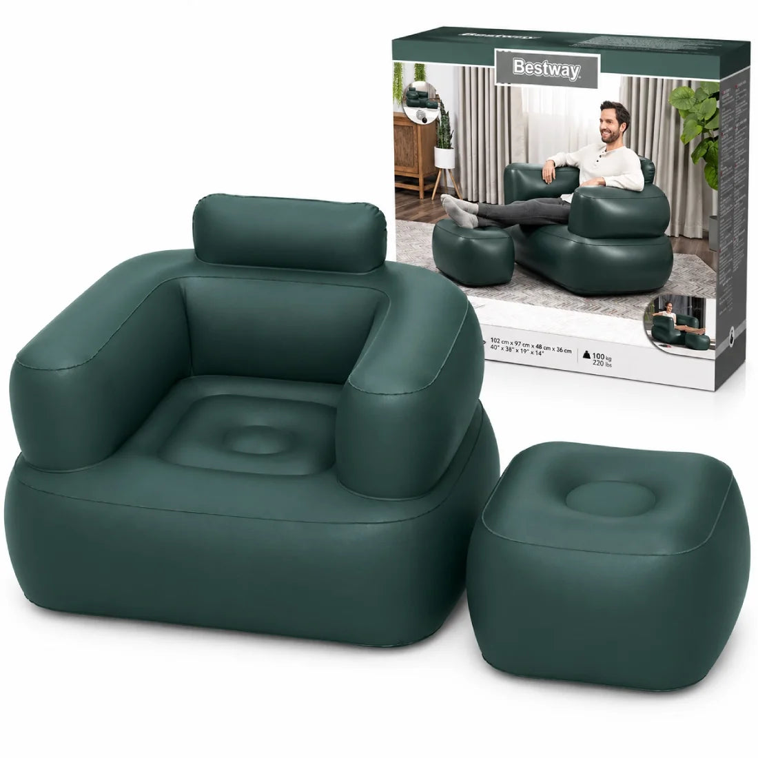 Bestway Comfi Cube Lounger 1079980cm Inflatable Chair With Footrest