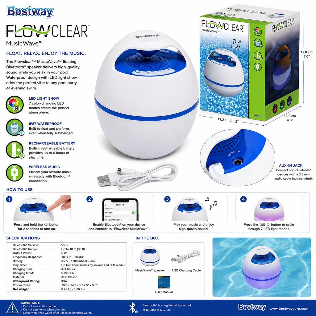 Bestway Flowclear MusicWave Floating Pool Speaker With LED Light