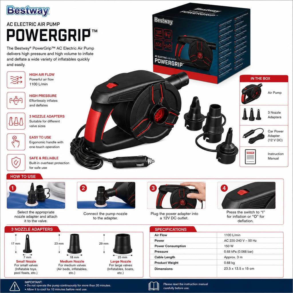 Bestway PowerGrip AC Electric Air Pump 1100L/Min