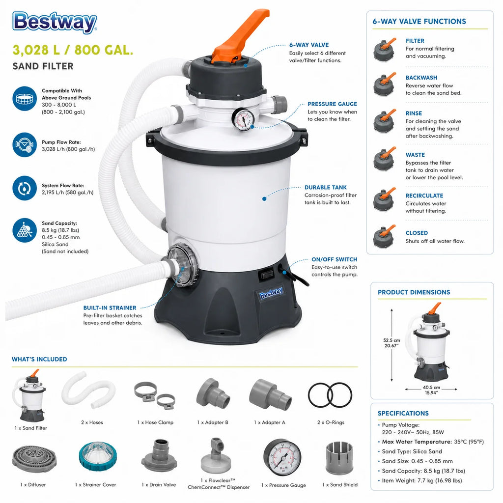 Bestway Sand Filter Pump 3028L 800 Gallon