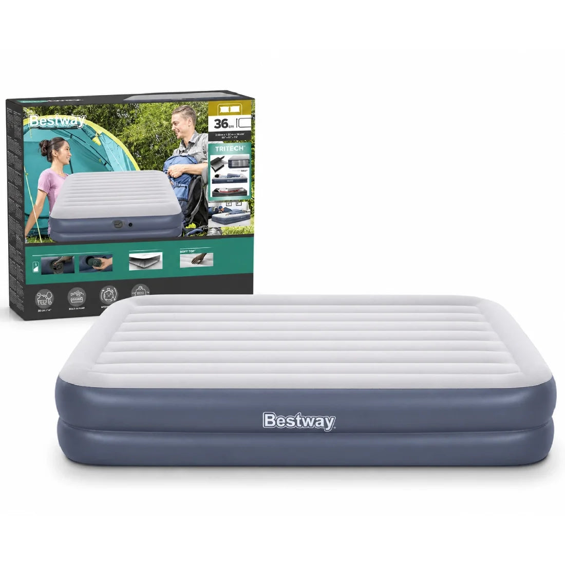 Bestway Tritech Queen Air Mattress 20315236cm Rechargeable Pump Indoor Outdoor Bed