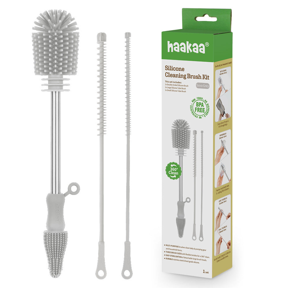 Haakaa Silicone Cleaning Brush Kit - Suva Grey