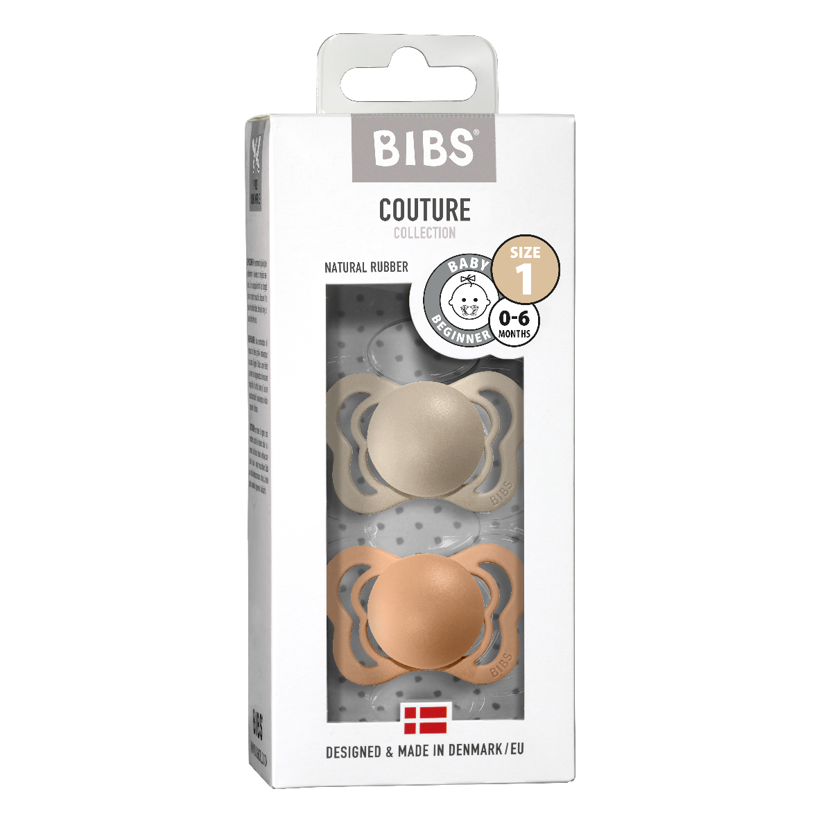 Bibs Pacifier Couture (Latex) Size 1 - Baby 0-6 Months 2pc - Vanilla / Peach