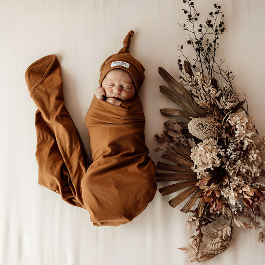 Bronze Baby Jersey Wrap and Beanie Set