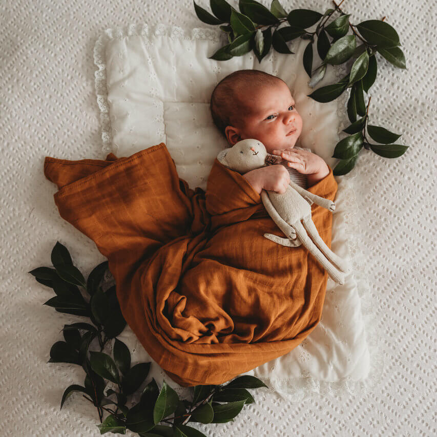 Bronze Organic Muslin Wrap and Beanie Set