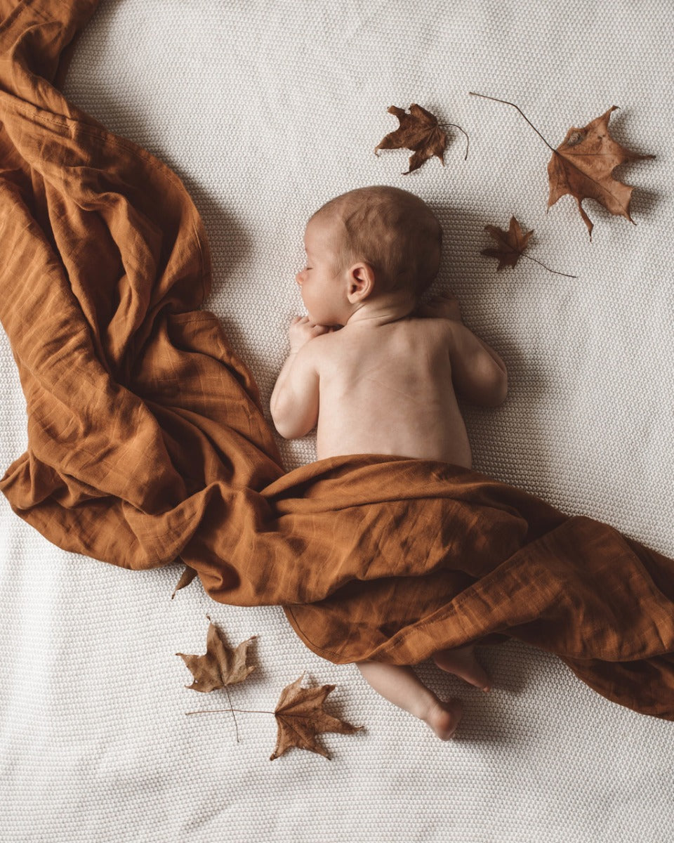 Bronze Organic Muslin Wrap and Beanie Set