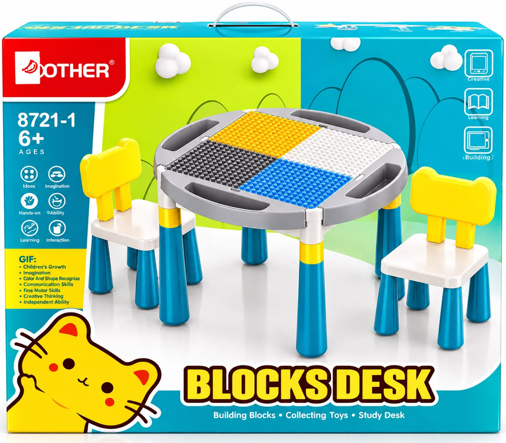 Building Blocks Study Desk with 2 Chairs