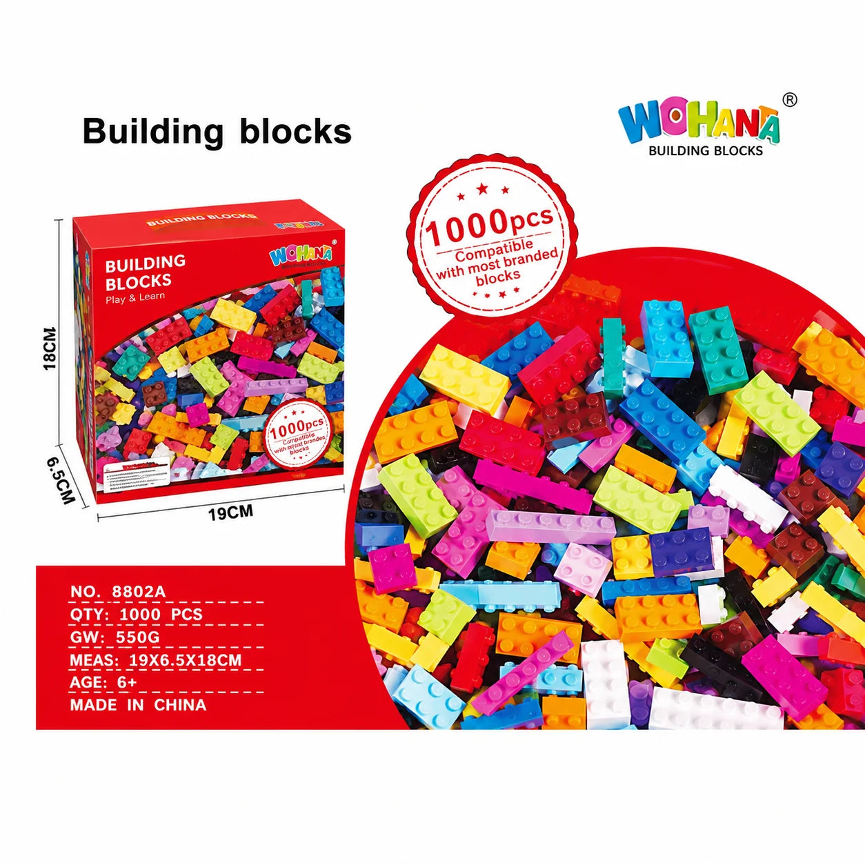 Bulk Building Bricks – 1000 Pieces