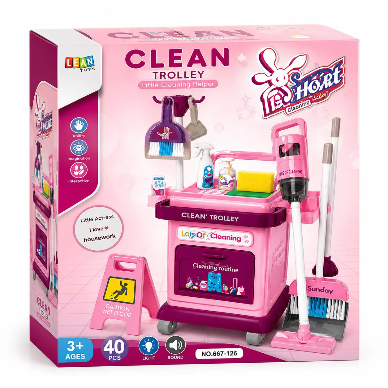 Cleaning Trolley Playset – 40 Pieces