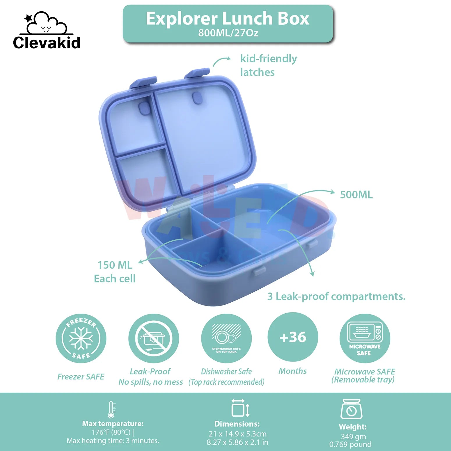 Clevakid Explorer Lunch Box Blue Ice 800ML \27 OZ