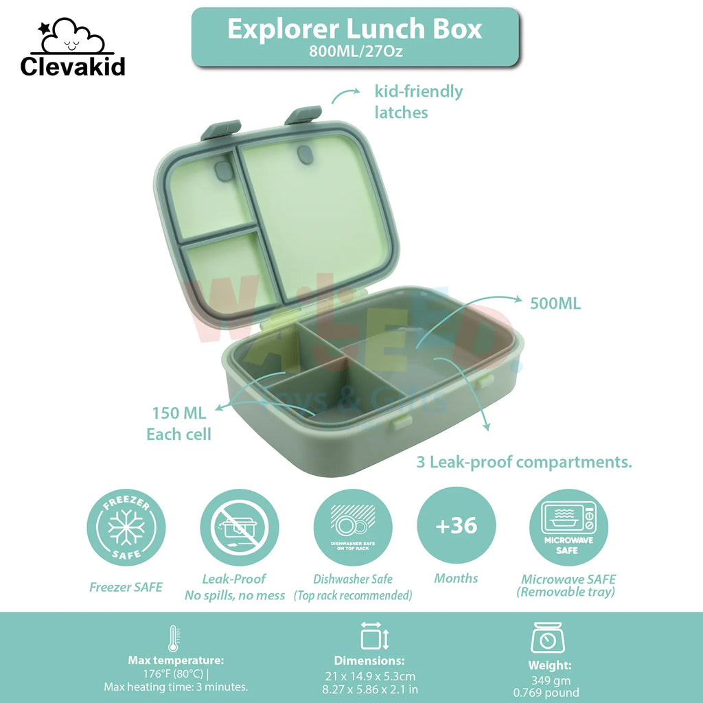 Clevakid Explorer Lunch Box Green Light Mint 800ML \27 OZ - ClevaInk Friend