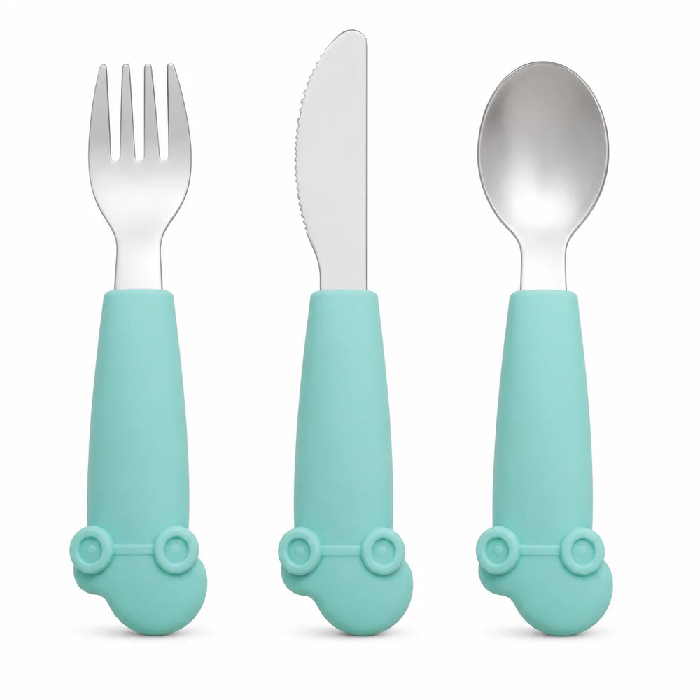 Clevakid Kids Stainless Steel Silverware – Green White
