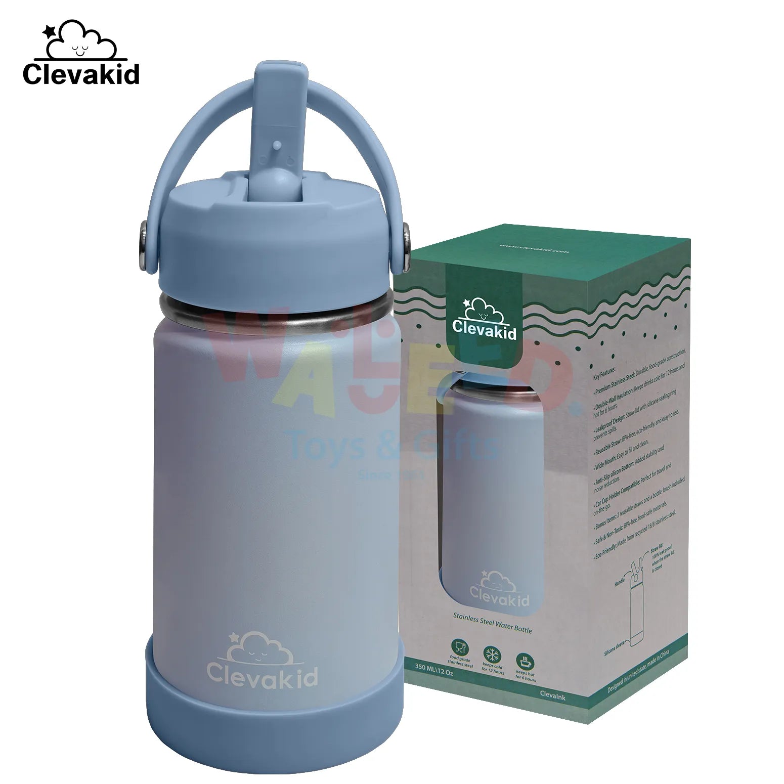 Clevakid Stainless Steel Water Bottle Blue Ice- 350ML\12 OZ
