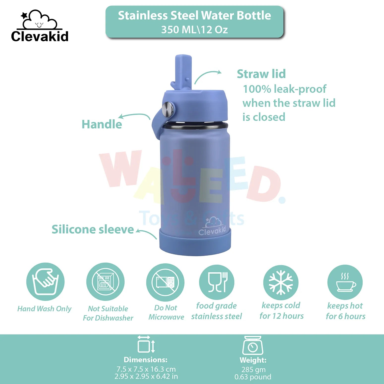 Clevakid Stainless Steel Water Bottle Blue Ice- 350ML\12 OZ