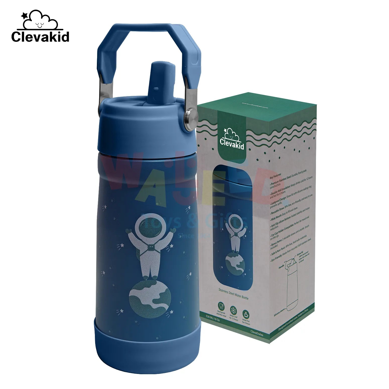 Clevakid Stainless Steel Water Bottle Blue Turquoise- 530ML\18 OZ - ClevaAstroo Friend