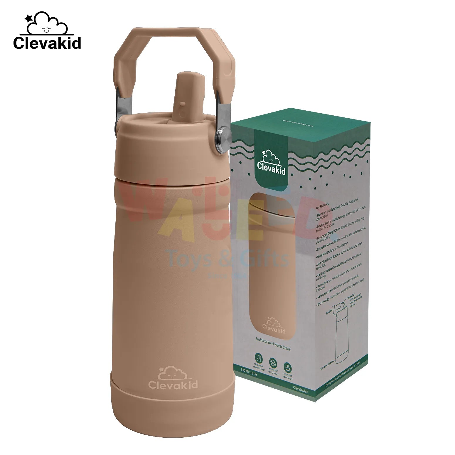 Clevakid Stainless Steel Water Bottle Brown Latte- 530ML\18 OZ