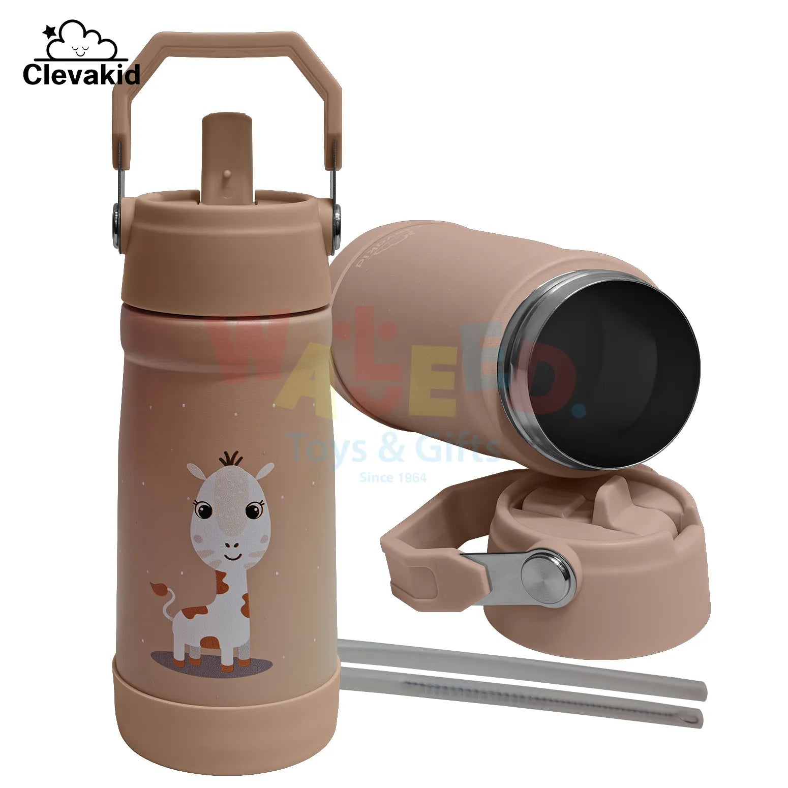 Clevakid Stainless Steel Water Bottle Brown Latte- 530ML\18 OZ - ClevaNeckee Friend
