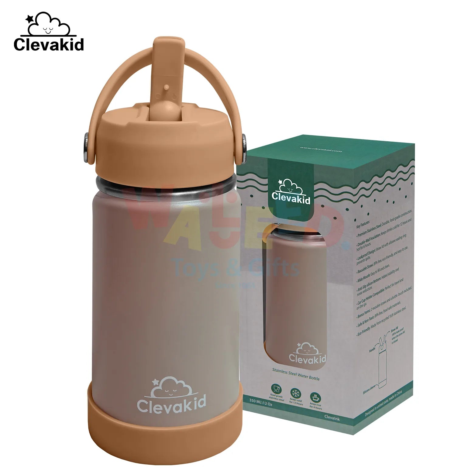 Clevakid Stainless Steel Water Bottle Dark Brown Toffee- 350ML\12 OZ
