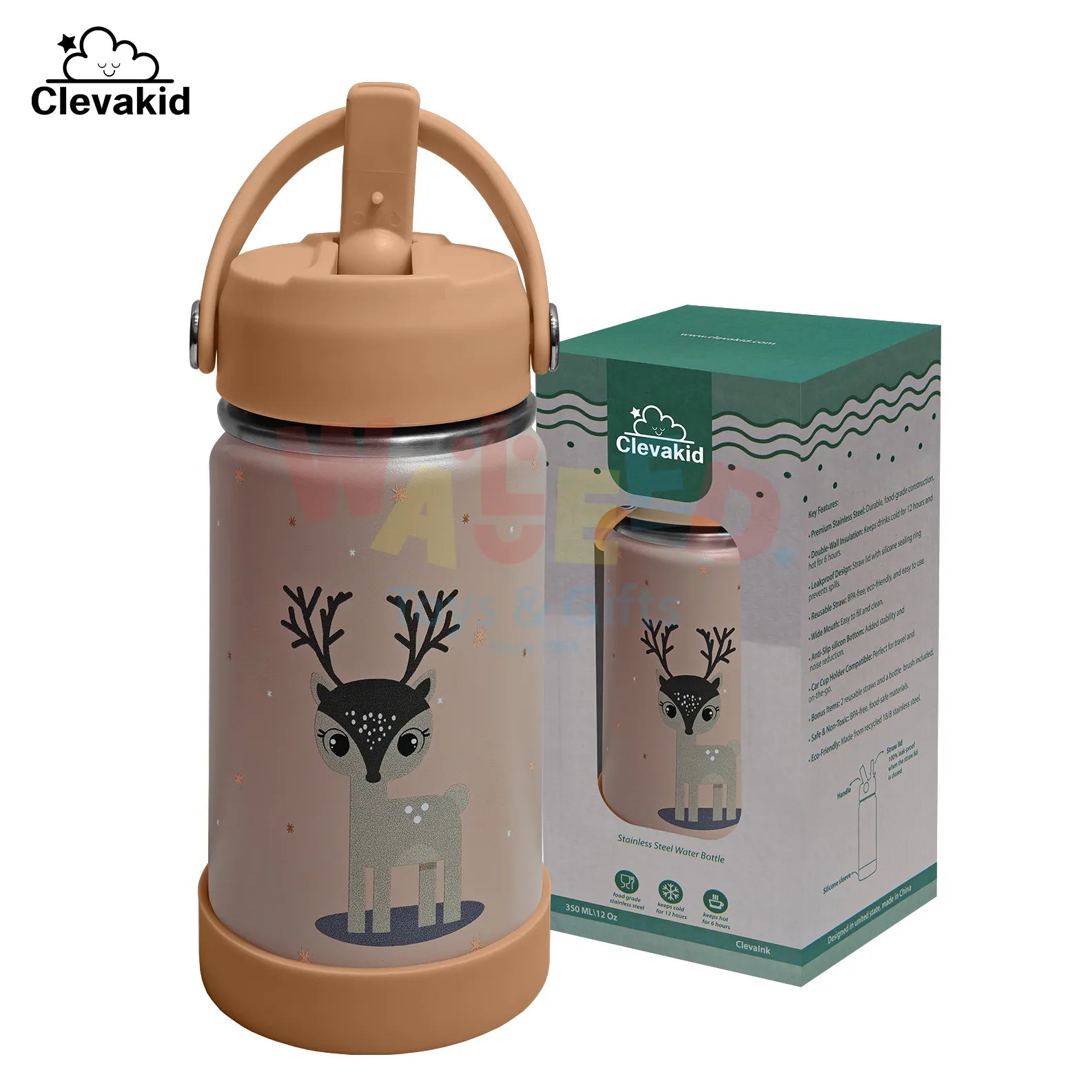Clevakid Stainless Steel Water Bottle Dark Brown Toffee- 350ML\12 OZ - ClevaWhity Friend