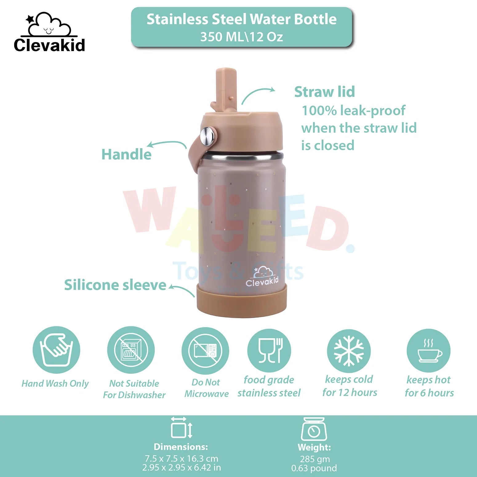 Clevakid Stainless Steel Water Bottle Dark Brown Toffee- 350ML\12 OZ - ClevaWhity Friend