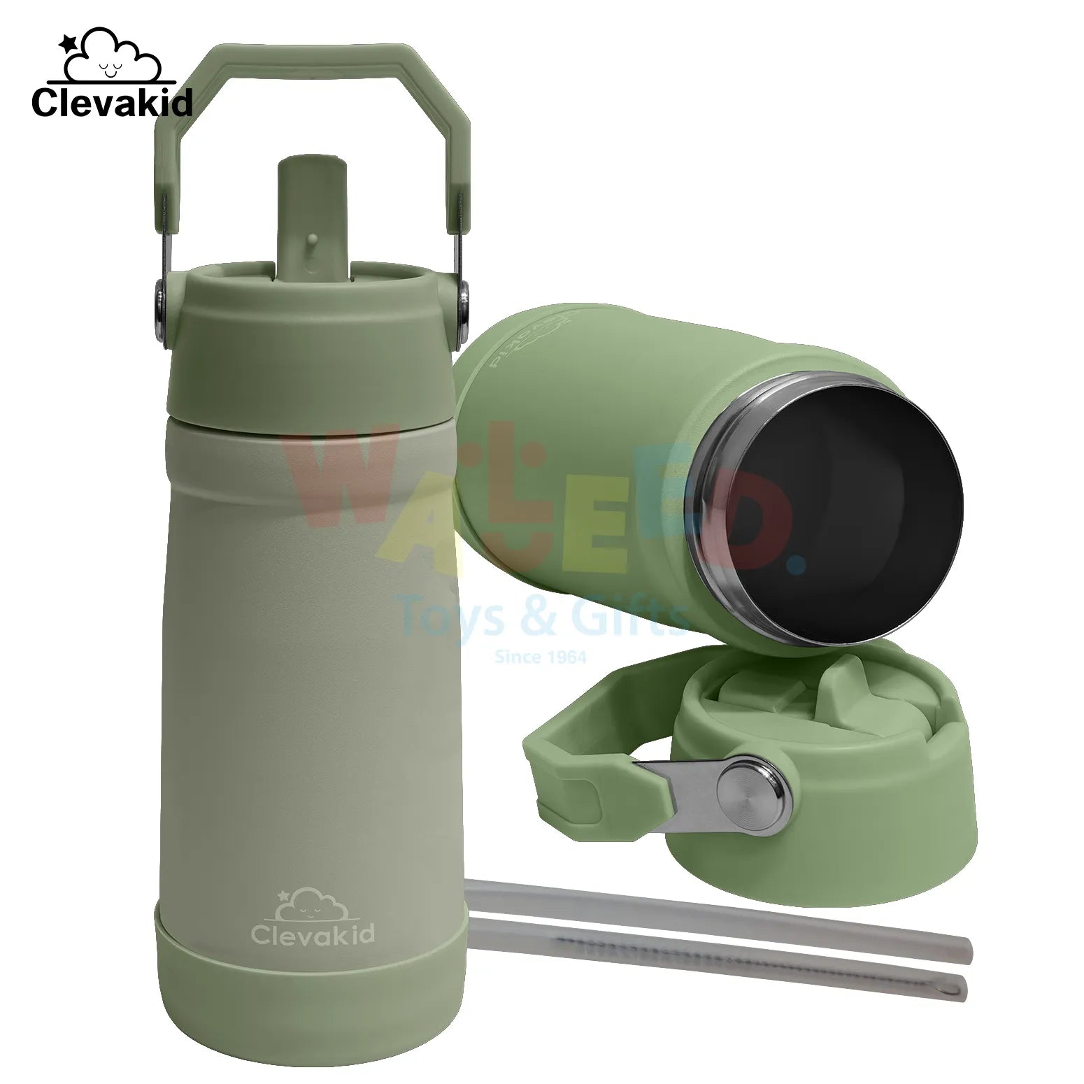Clevakid Stainless Steel Water Bottle Green Leaves- 530ML\18 OZ