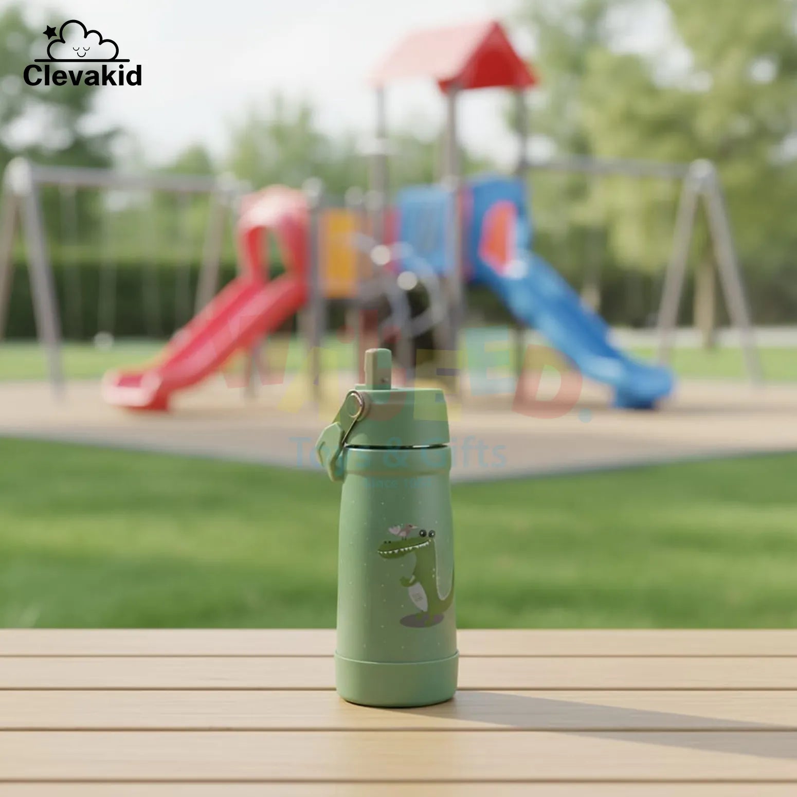 Clevakid Stainless Steel Water Bottle Green Leaves- 530ML\18 OZ - ClevaGator Friend
