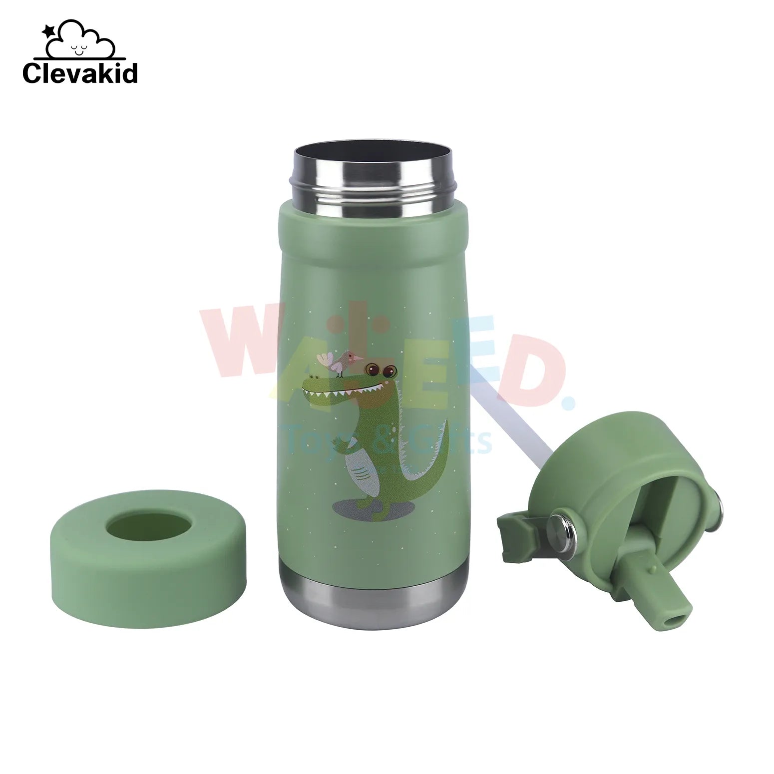 Clevakid Stainless Steel Water Bottle Green Leaves- 530ML\18 OZ - ClevaGator Friend