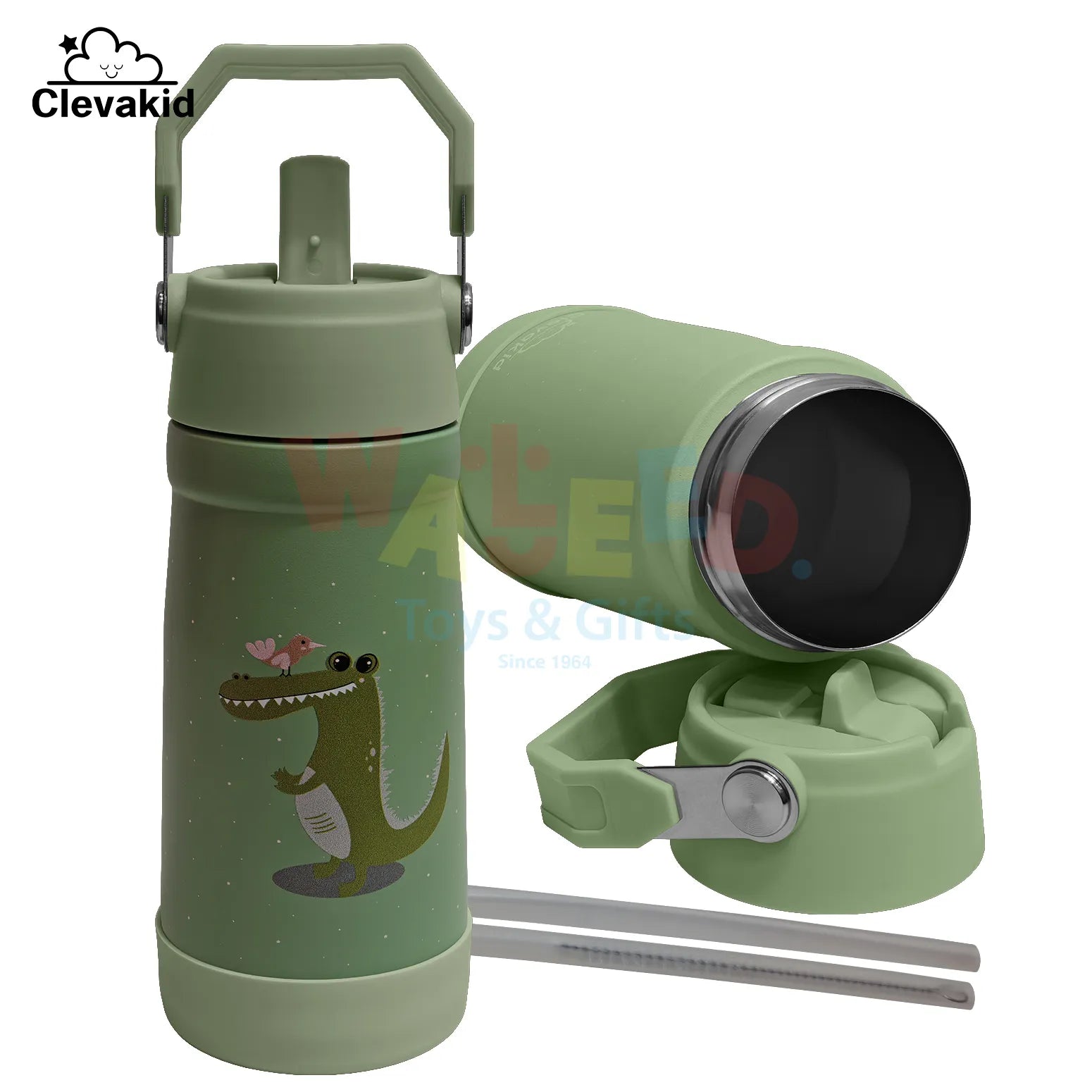 Clevakid Stainless Steel Water Bottle Green Leaves- 530ML\18 OZ - ClevaGator Friend