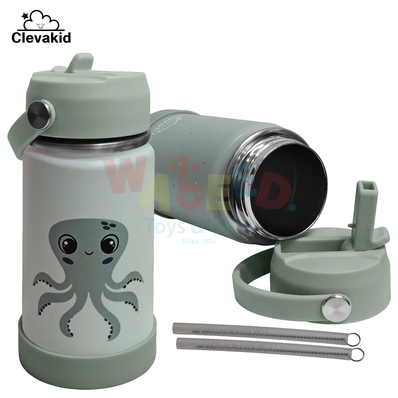 Clevakid Stainless Steel Water Bottle Green Light Mint- 350 ML\12 OZ - ClevaInk Friend