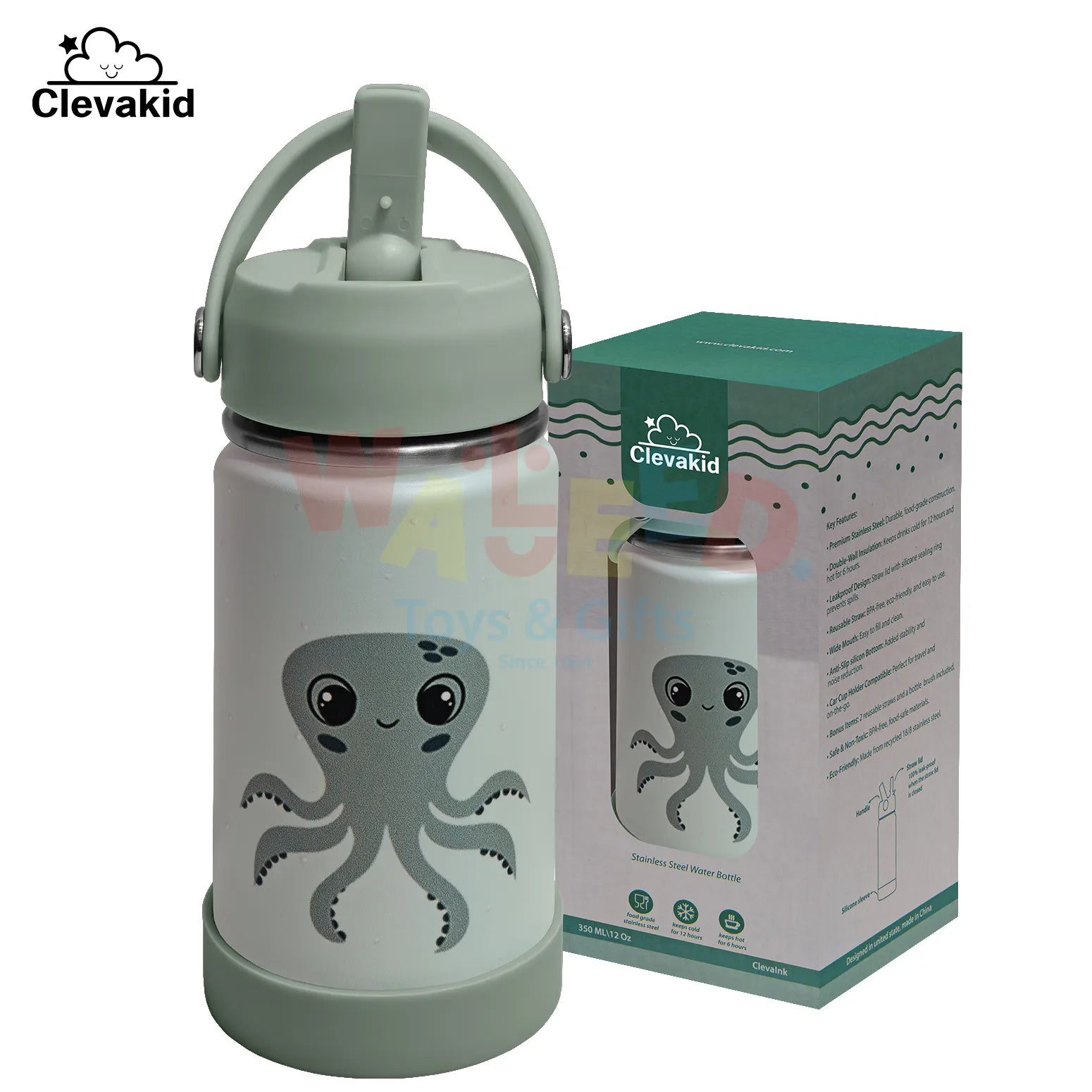 Clevakid Stainless Steel Water Bottle Green Light Mint- 350 ML\12 OZ - ClevaInk Friend