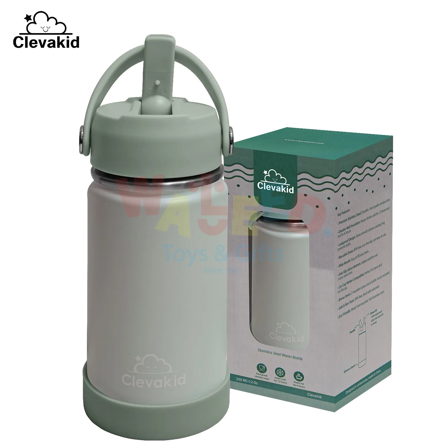 Clevakid Stainless Steel Water Bottle Green Light Mint- 350ML\12 OZ