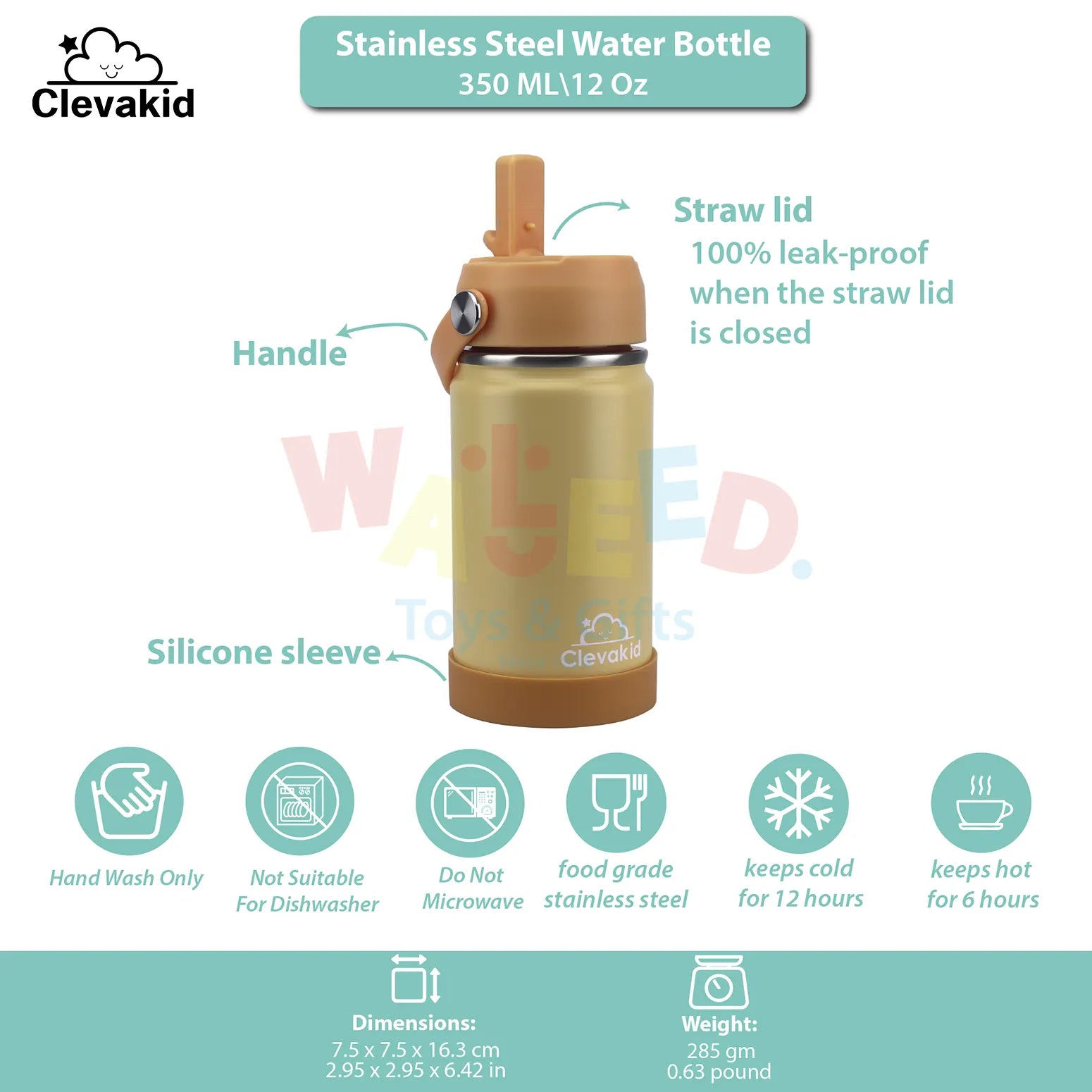 Clevakid Stainless Steel Water Bottle Orange Light- 350ML\12 OZ