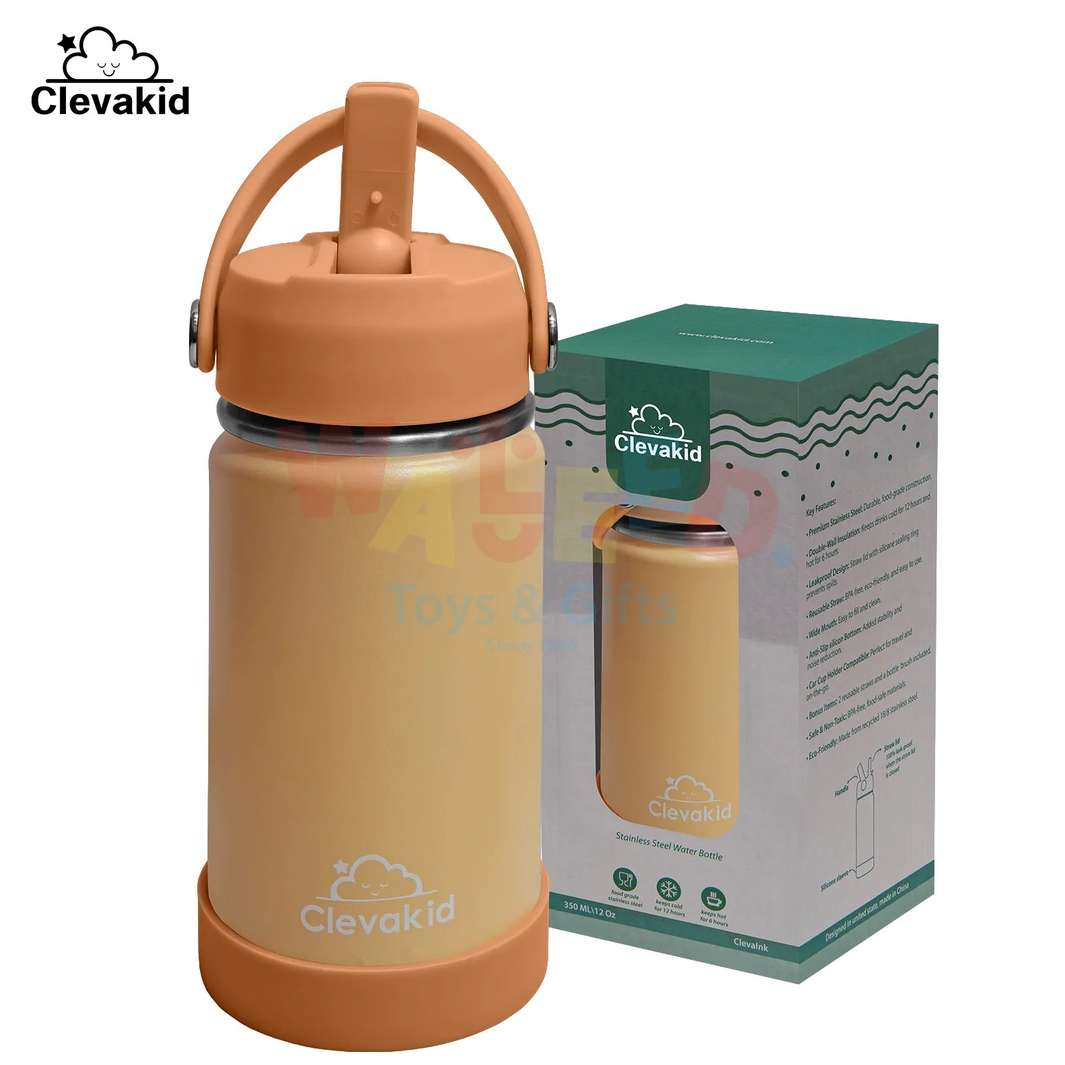 Clevakid Stainless Steel Water Bottle Orange Light- 350ML\12 OZ