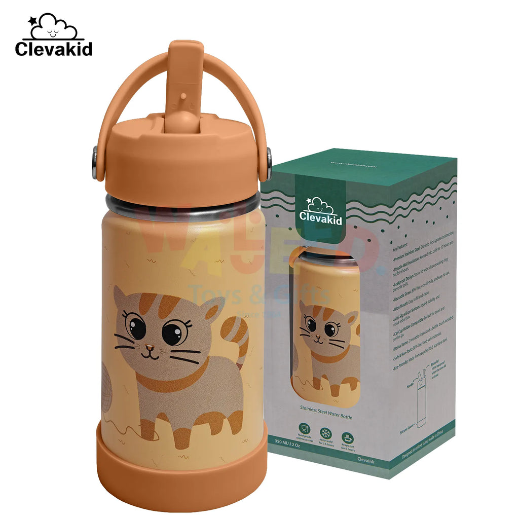 Clevakid Stainless Steel Water Bottle Orange Light- 350ML\12 OZ - ClevaMeow Friend