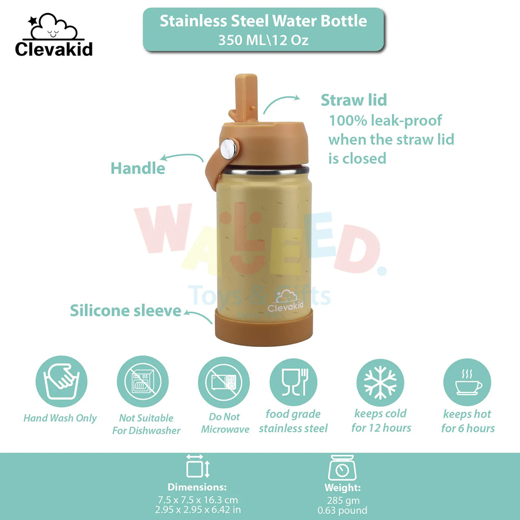 Clevakid Stainless Steel Water Bottle Orange Light- 350ML\12 OZ - ClevaMeow Friend