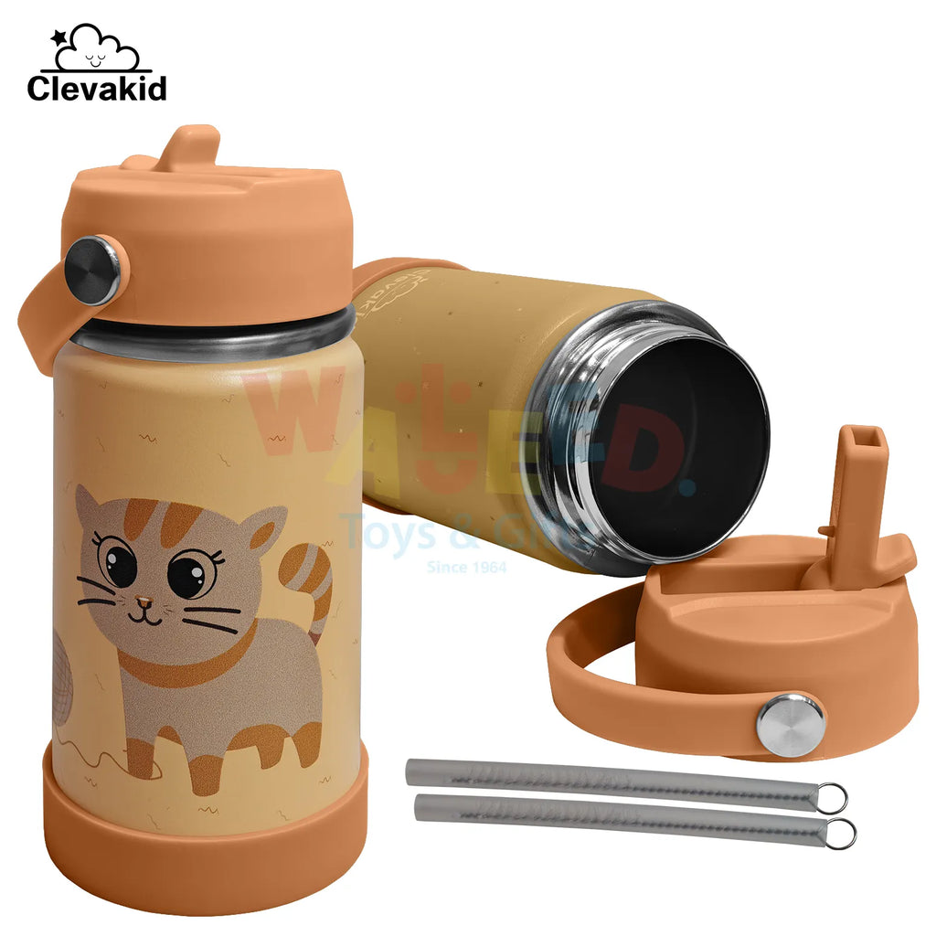 Clevakid Stainless Steel Water Bottle Orange Light- 350ML\12 OZ - ClevaMeow Friend