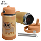 Clevakid Stainless Steel Water Bottle Orange Light- 350ML\12 OZ - ClevaMeow Friend