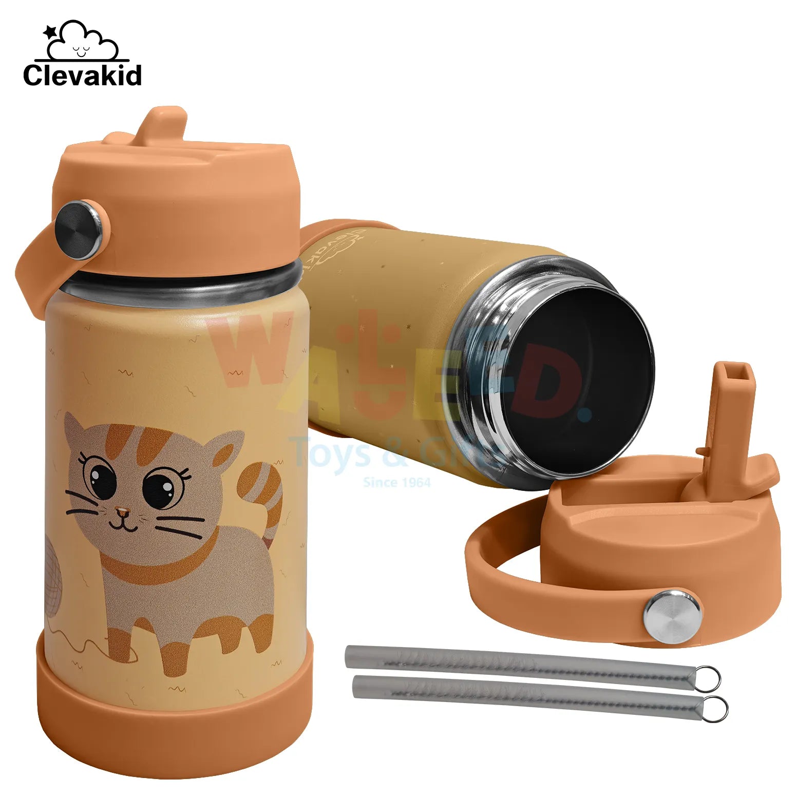Clevakid Stainless Steel Water Bottle Orange Light- 350ML\12 OZ - ClevaMeow Friend