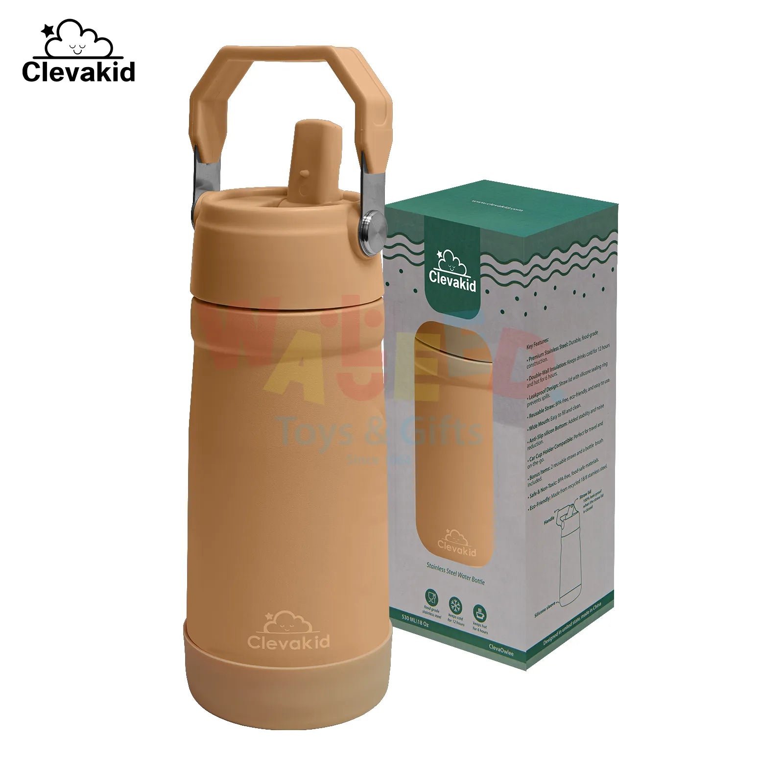 Clevakid Stainless Steel Water Bottle Orange Light Peach- 530ML\18 OZ