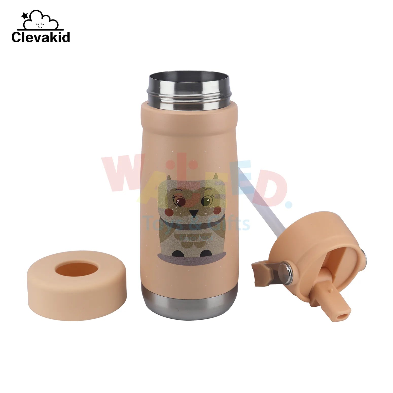 Clevakid Stainless Steel Water Bottle Orange Light Peach- 530ML\18 OZ - ClevaOwlee Friend