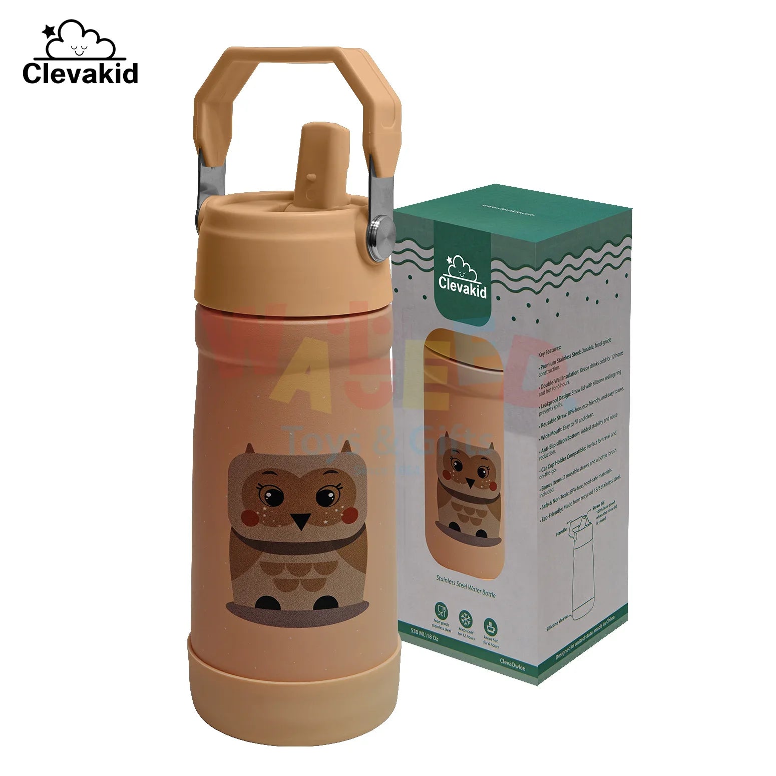 Clevakid Stainless Steel Water Bottle Orange Light Peach- 530ML\18 OZ - ClevaOwlee Friend