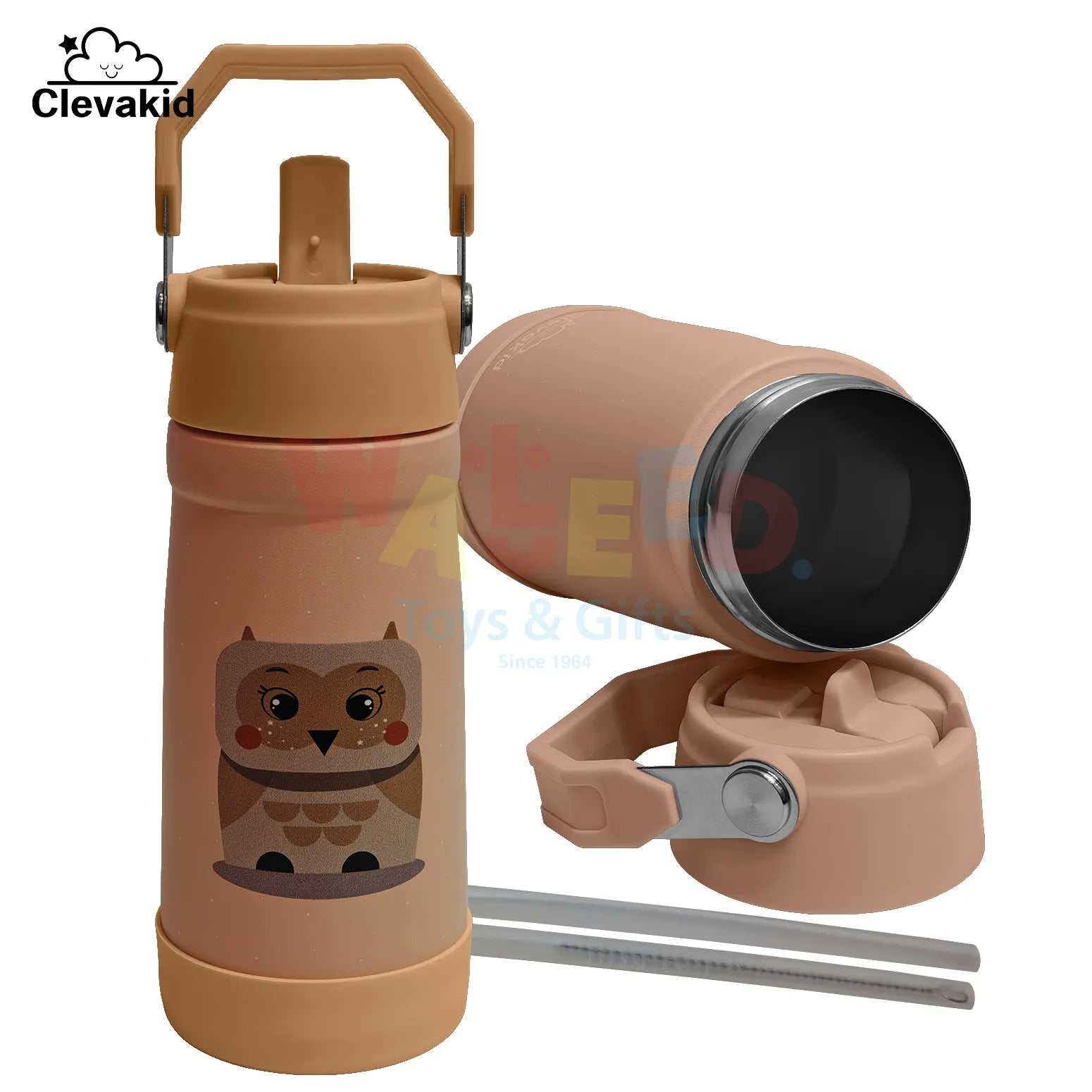 Clevakid Stainless Steel Water Bottle Orange Light Peach- 530ML\18 OZ - ClevaOwlee Friend