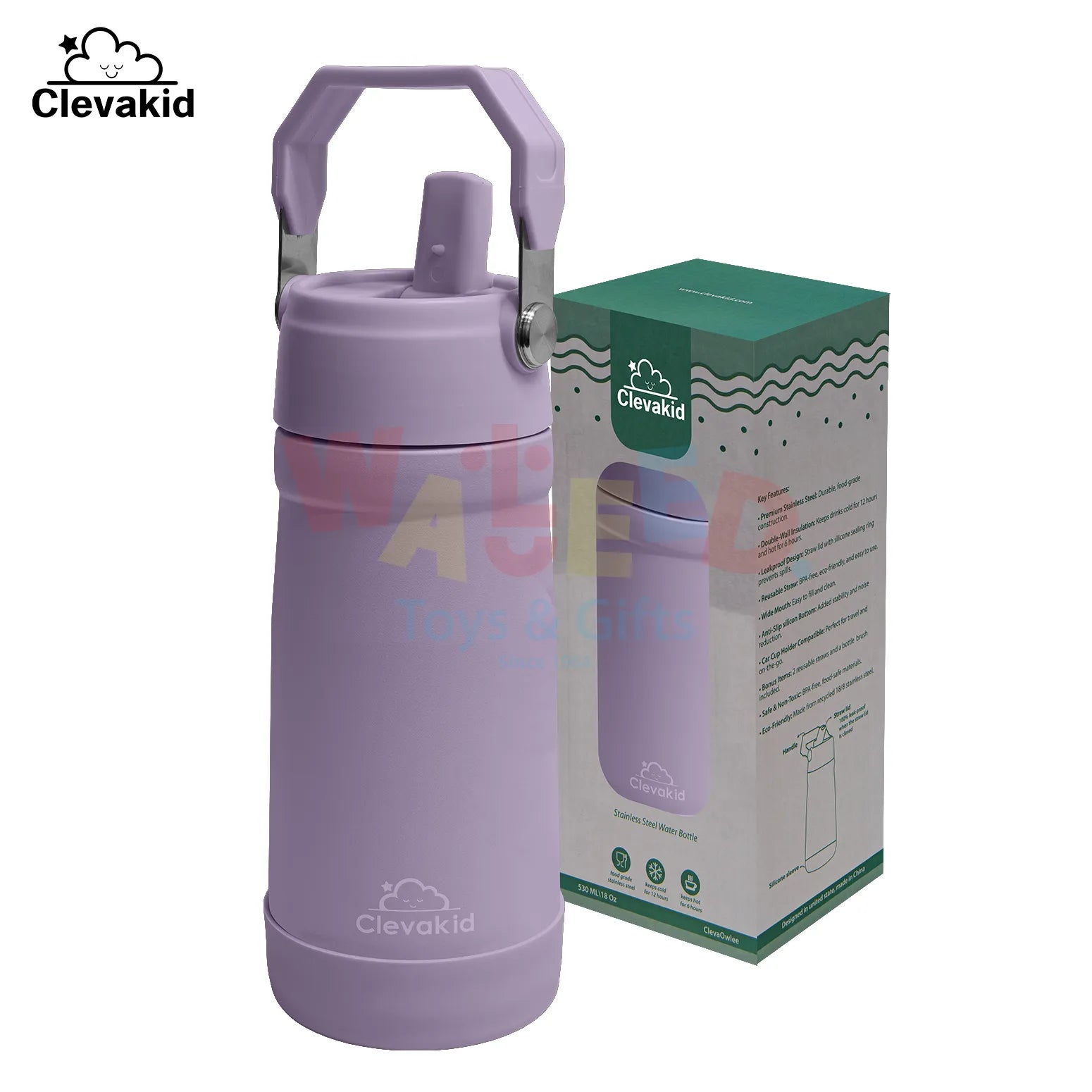 Clevakid Stainless Steel Water Bottle Purple Light- 530ML\18 OZ