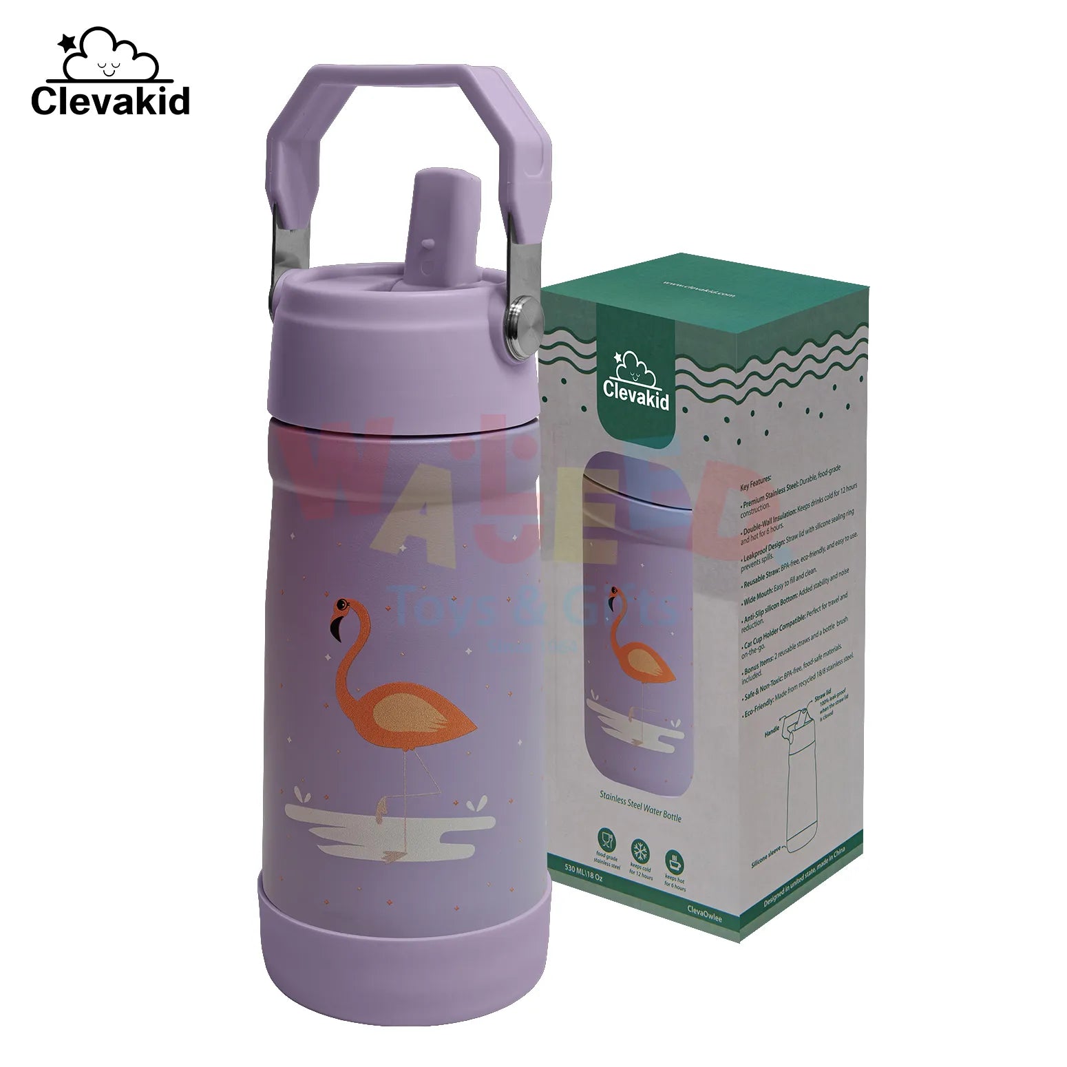 Clevakid Stainless Steel Water Bottle Purple Light- 530ML\18 OZ - ClevaMingoo Friend