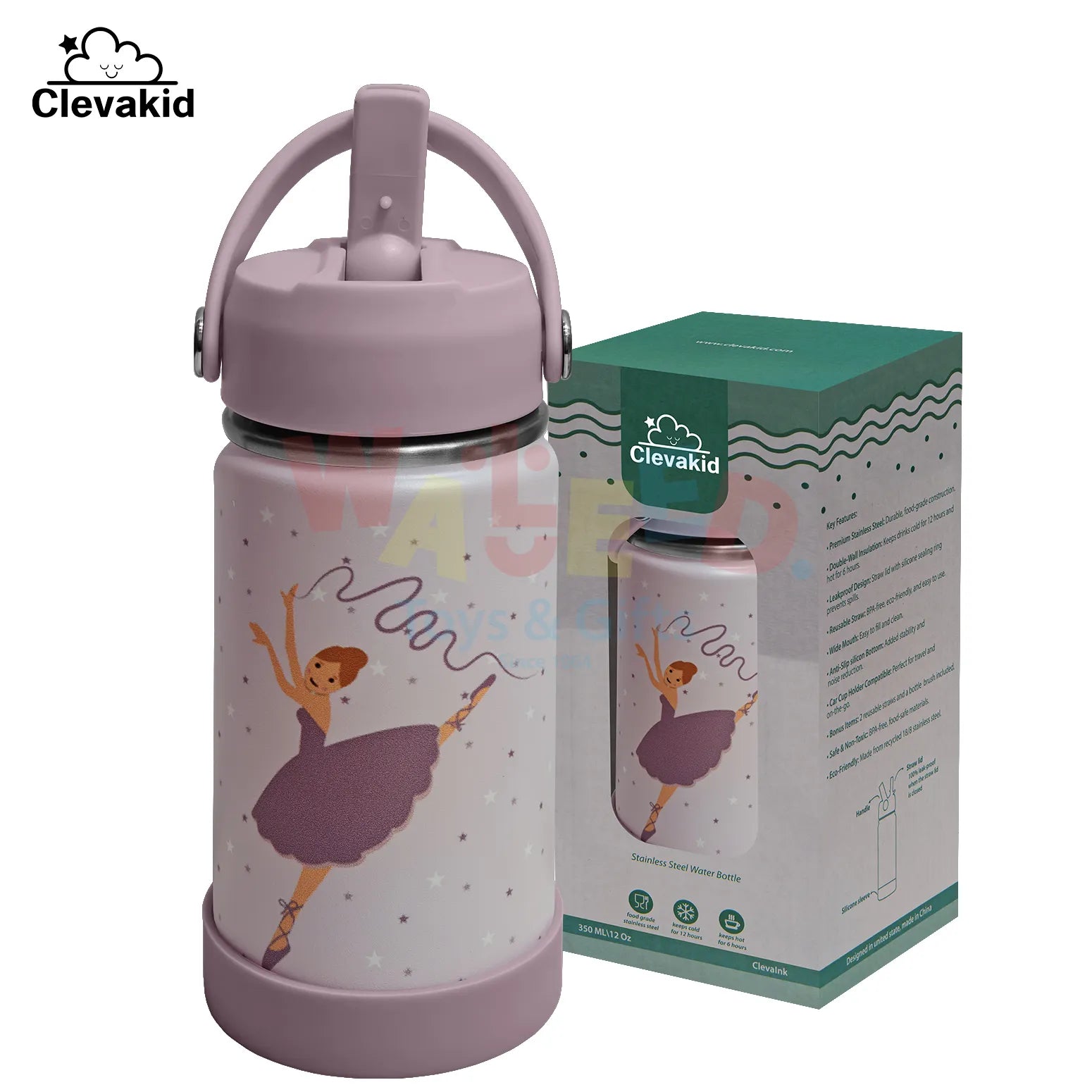 Clevakid Stainless Steel Water Bottle Purple Light Powder- 350ML\12 OZ - Clevapirouette Friend