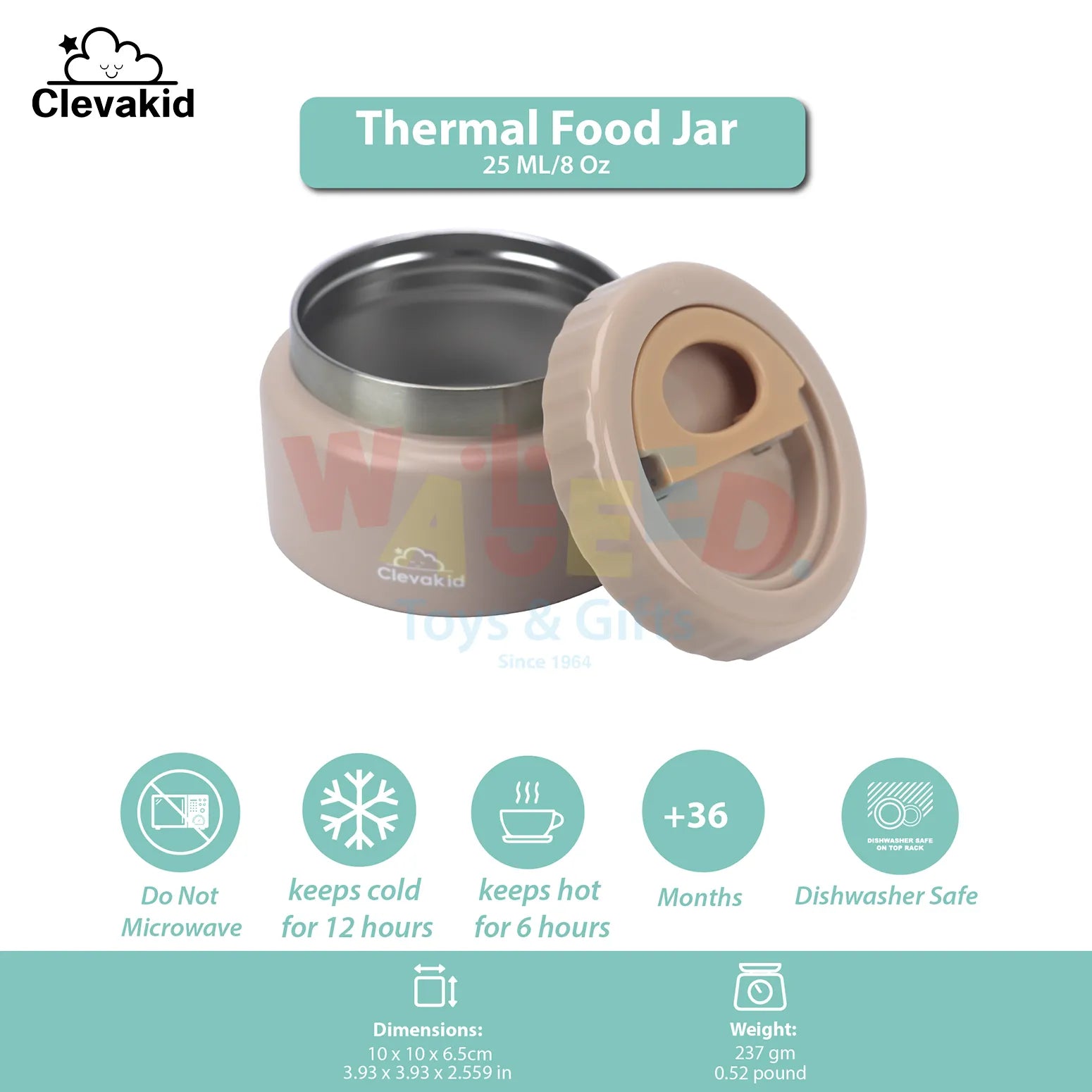 Clevakid Thermal Food Jar Brown Dark Toffeh 250ML \8 OZ