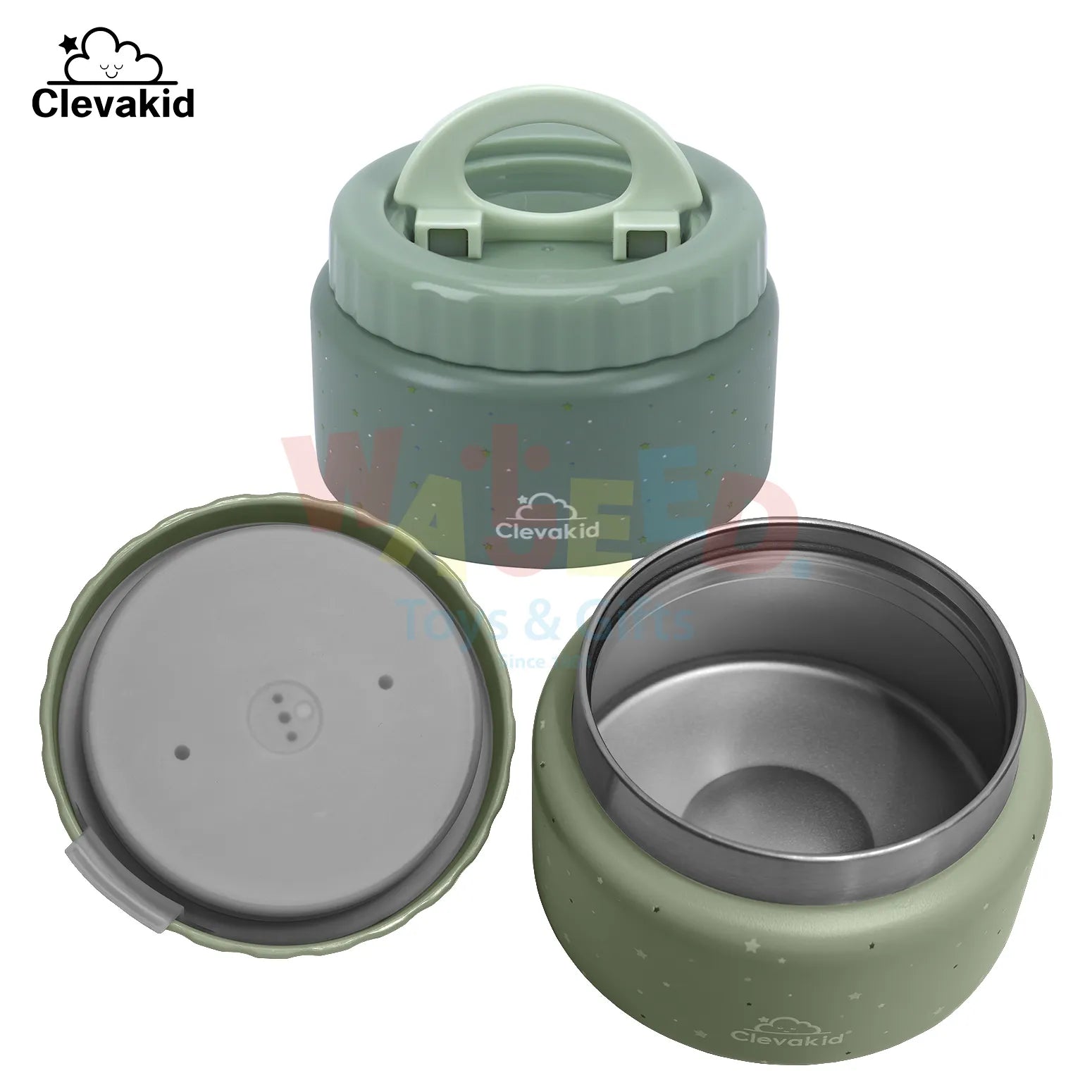 Clevakid Thermal Food Jar Green  Olive 250ML \8 OZ - stars Design