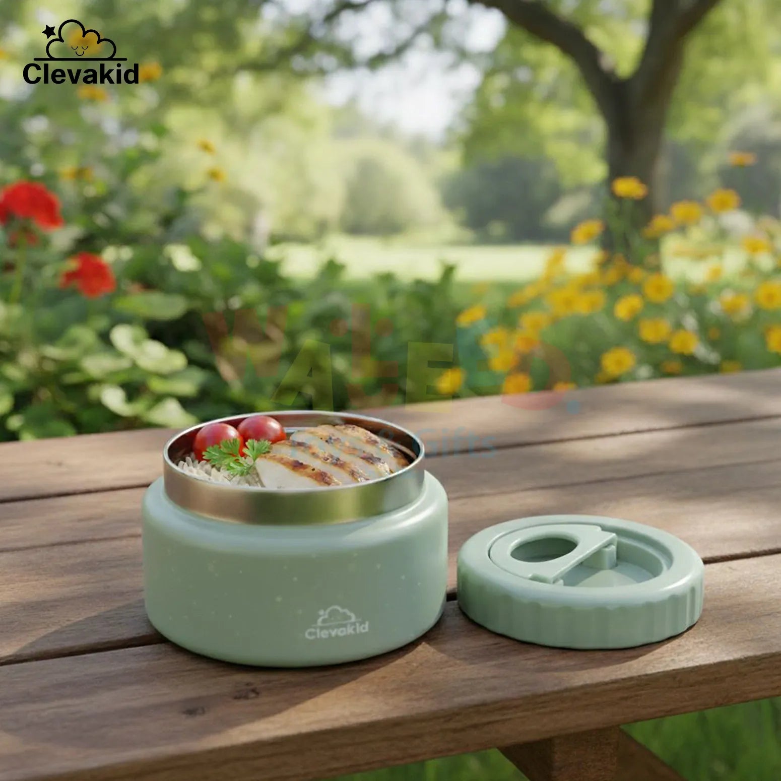Clevakid Thermal Food Jar Green  Olive 250ML \8 OZ - stars Design