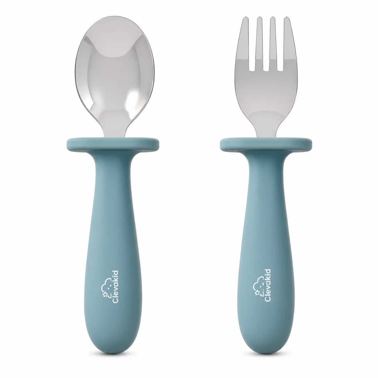 Clevakid Toddler Stainless Steel Spoon & Fork – Blue Light